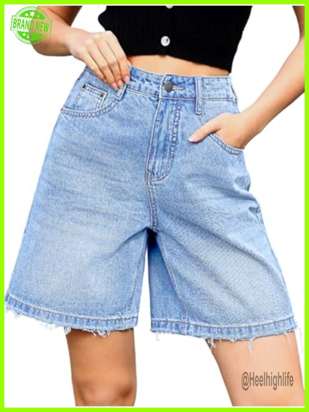 Baggy Bermuda Jorts Wide Leg Knee Length Denim Shorts Elastic Waist